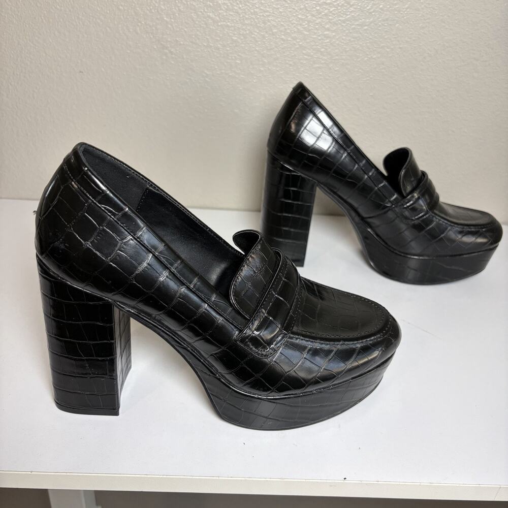 Bar III Tiap Sz 9.5M Black Croc Platform Heeled Loafer Shoes Punk Whimsygoth